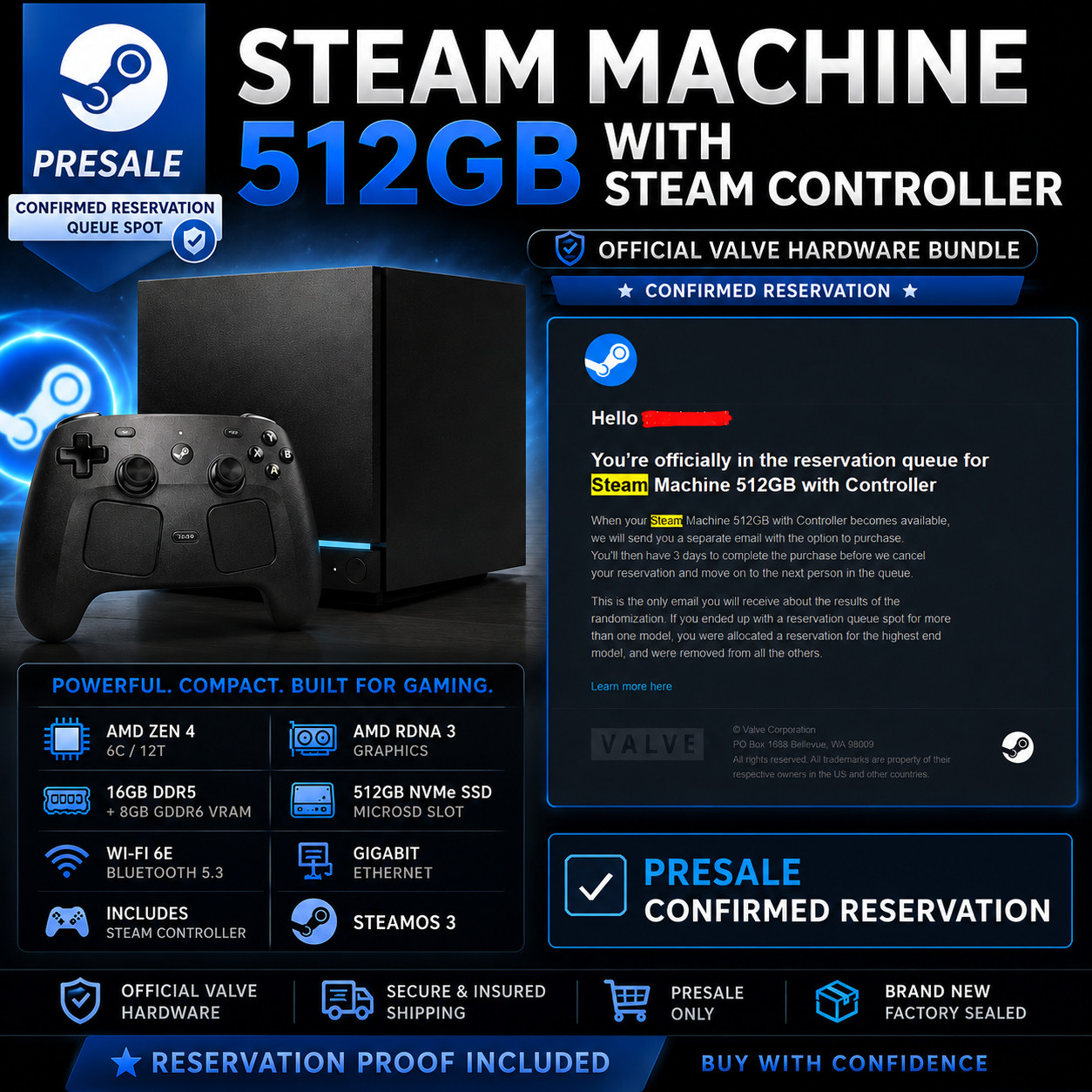 Valve Steam Machine 512GB with Steam Controller PRESALE Gaming Mini PC Console