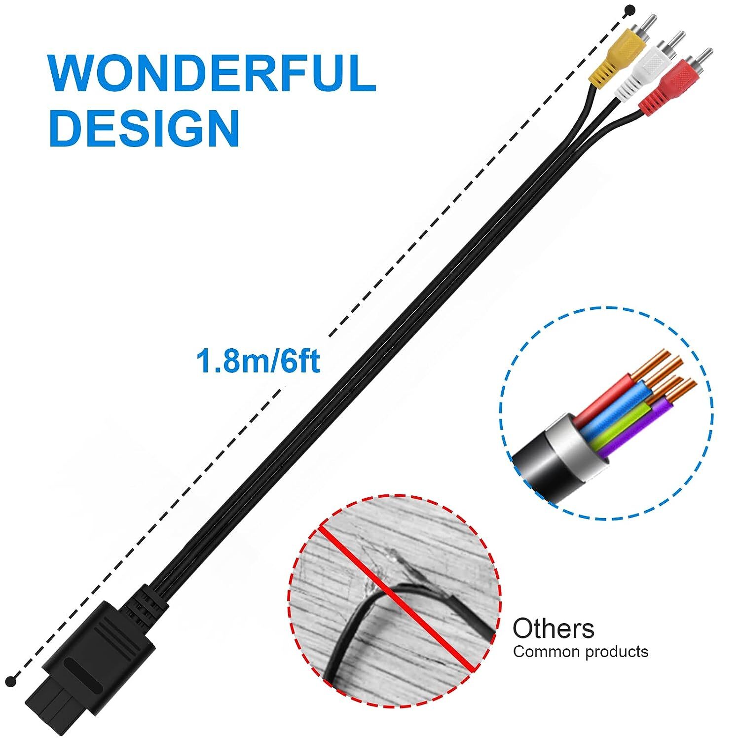 6FT RAC AV TV Audio Video Cable Cord For Super Nintendo SNES N64 Game Cube Lots