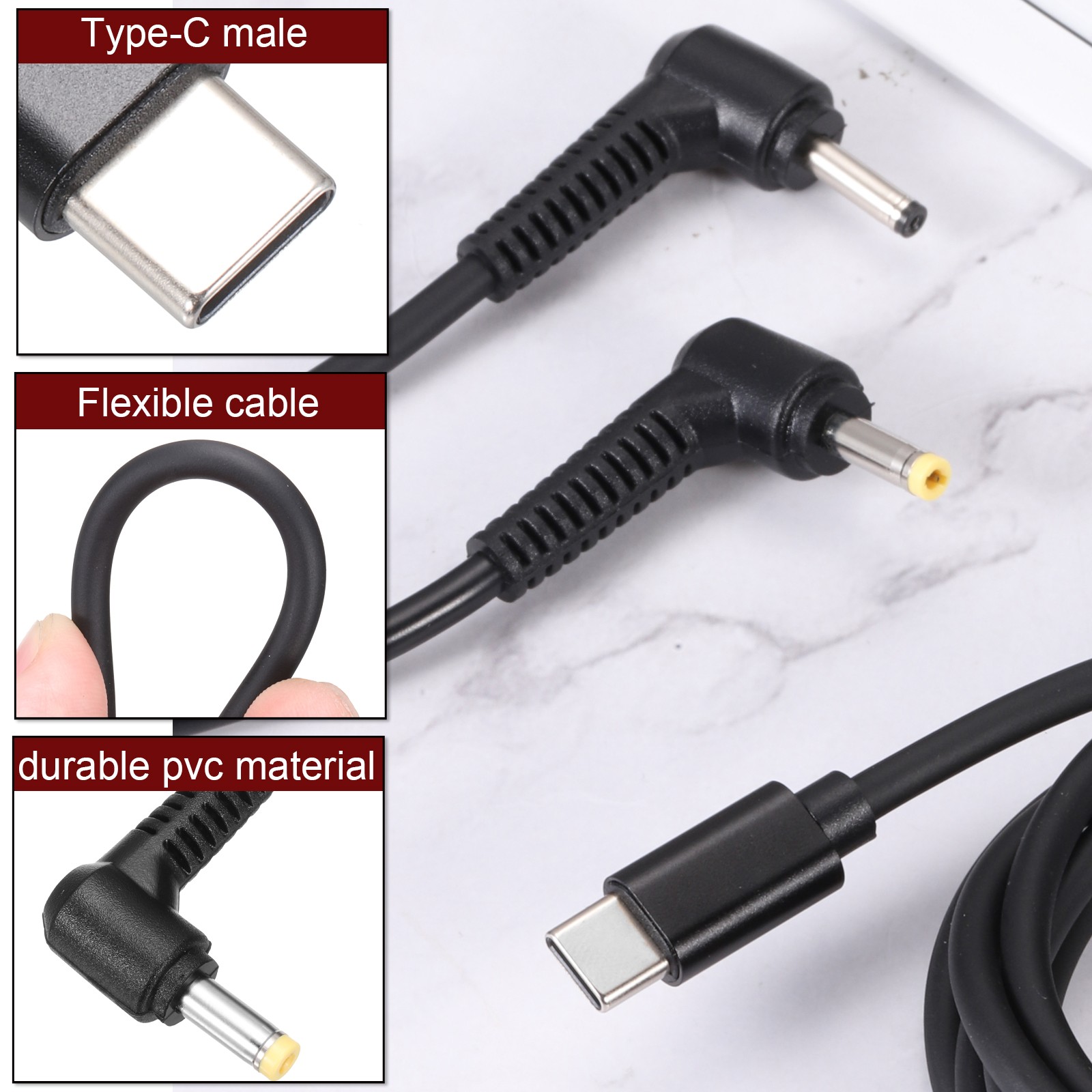 5FT USB C to DC PD Power Fast Charging Cable, 4.8mmx1.7mm 45W/15V(Black)