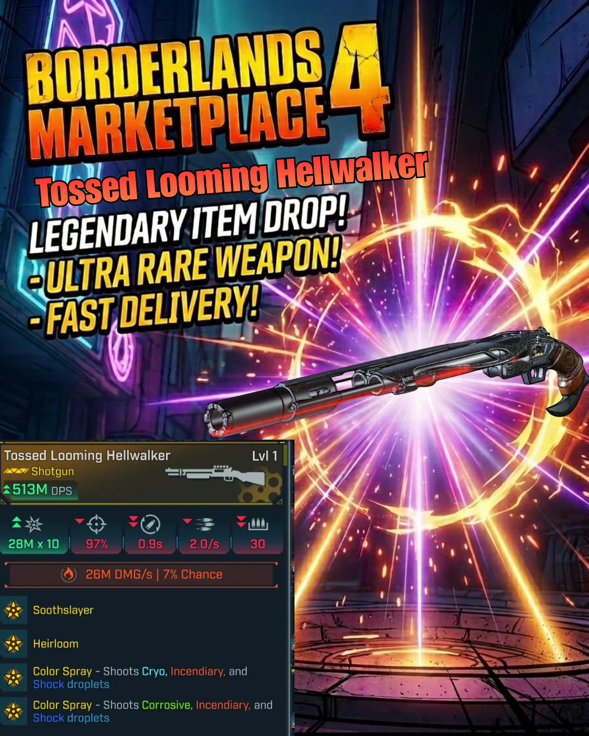 Borderlands 4⚡Modded Weapons 1 Lvl⚡Godlike Weapons, Items, Equipment⚡PC-PS-XBOX