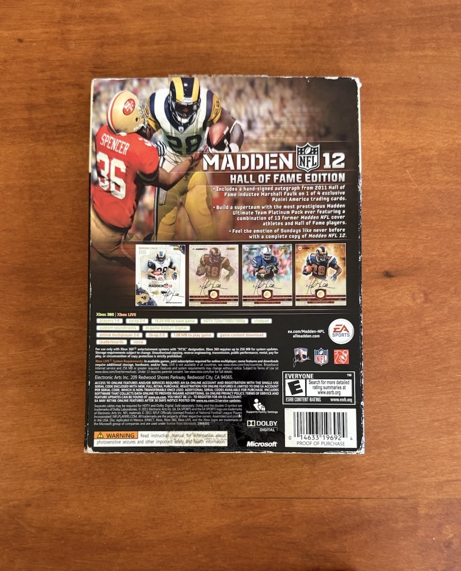 Madden NFL 12: Hall of Fame Edition (Xbox 360) VGC CIB Complete w/ Slip & Tested