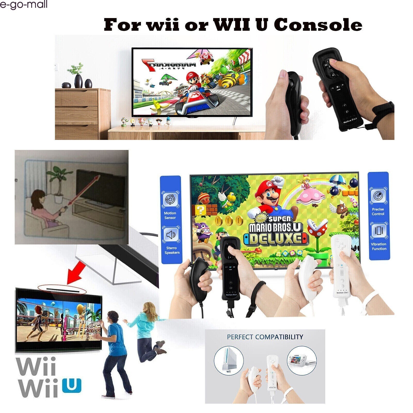 Built-in Motion Plus Wii Remote & Nunchuck Controller for Wii Wii U Console