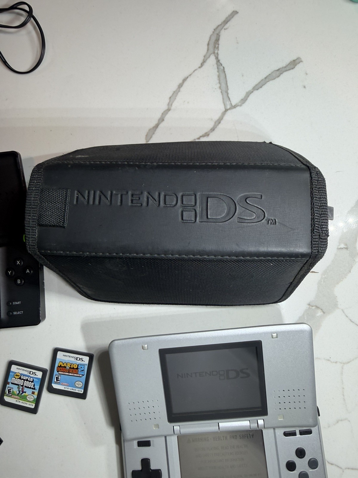 Nintendo DS Original Platinum Silver + DS Lite Black + Mario Games + Charger Lot