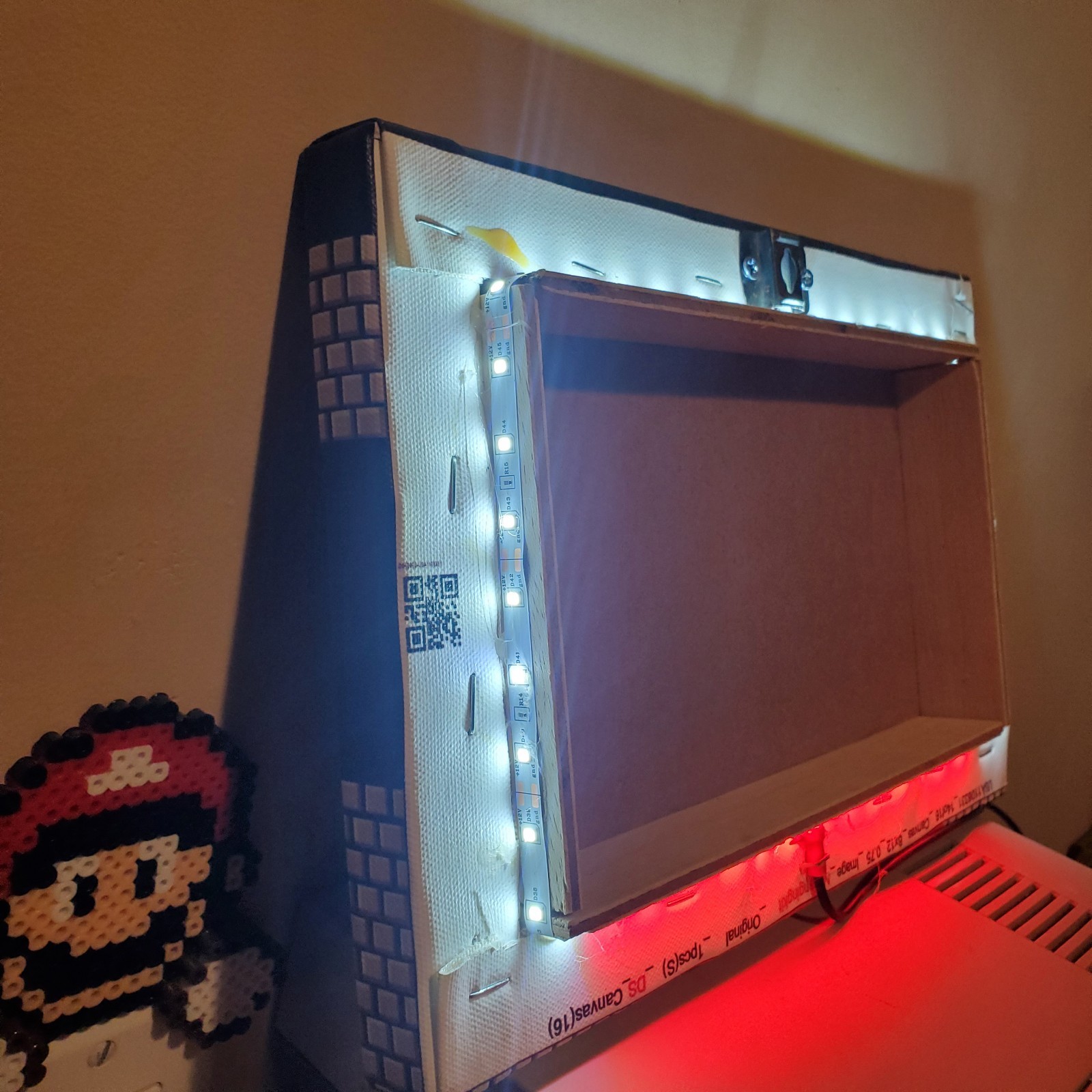 Mario vs Bowser backlit with LEDs custom wrapped canvas 8×12″ game room gift NES