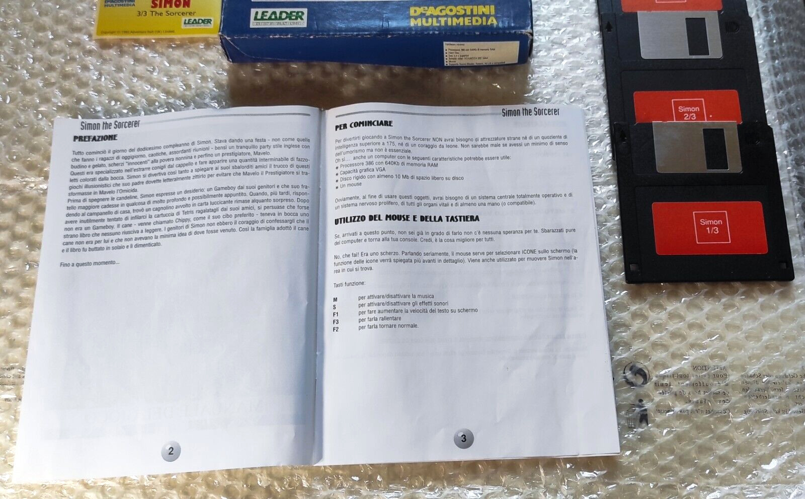 SIMON THE SORCERER Complete Box PC FLOPPY ORIGINAL LEADER Italy Retrogames PAL