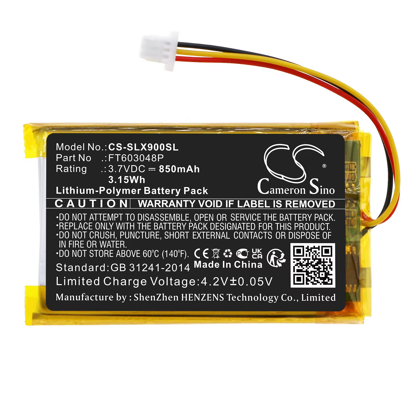 Cameronsino 3.7V 850Mah Replacement Wireless Headset Battery FT603048P for Steel