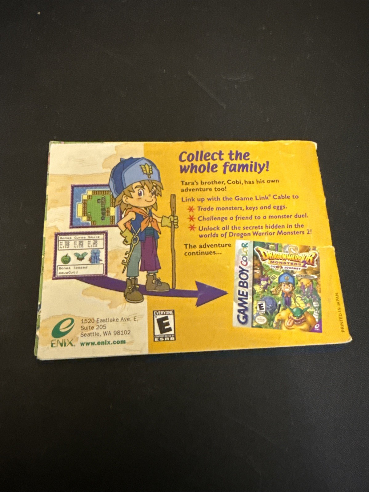 Dragon Warrior Monsters 2: Tara’s Adventure GameBoy Color GBC Manual Only RPG