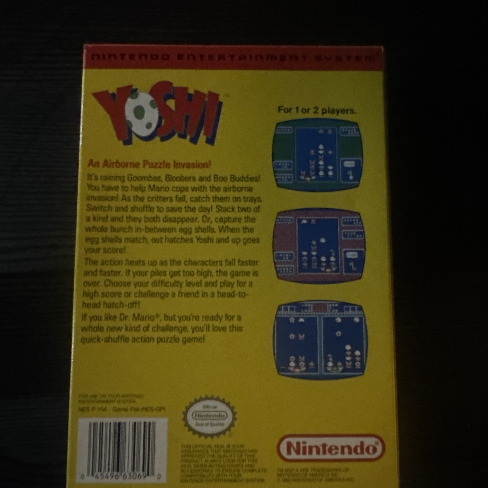 oval seal Yoshi complete in box nintendo nes mario game factory NM