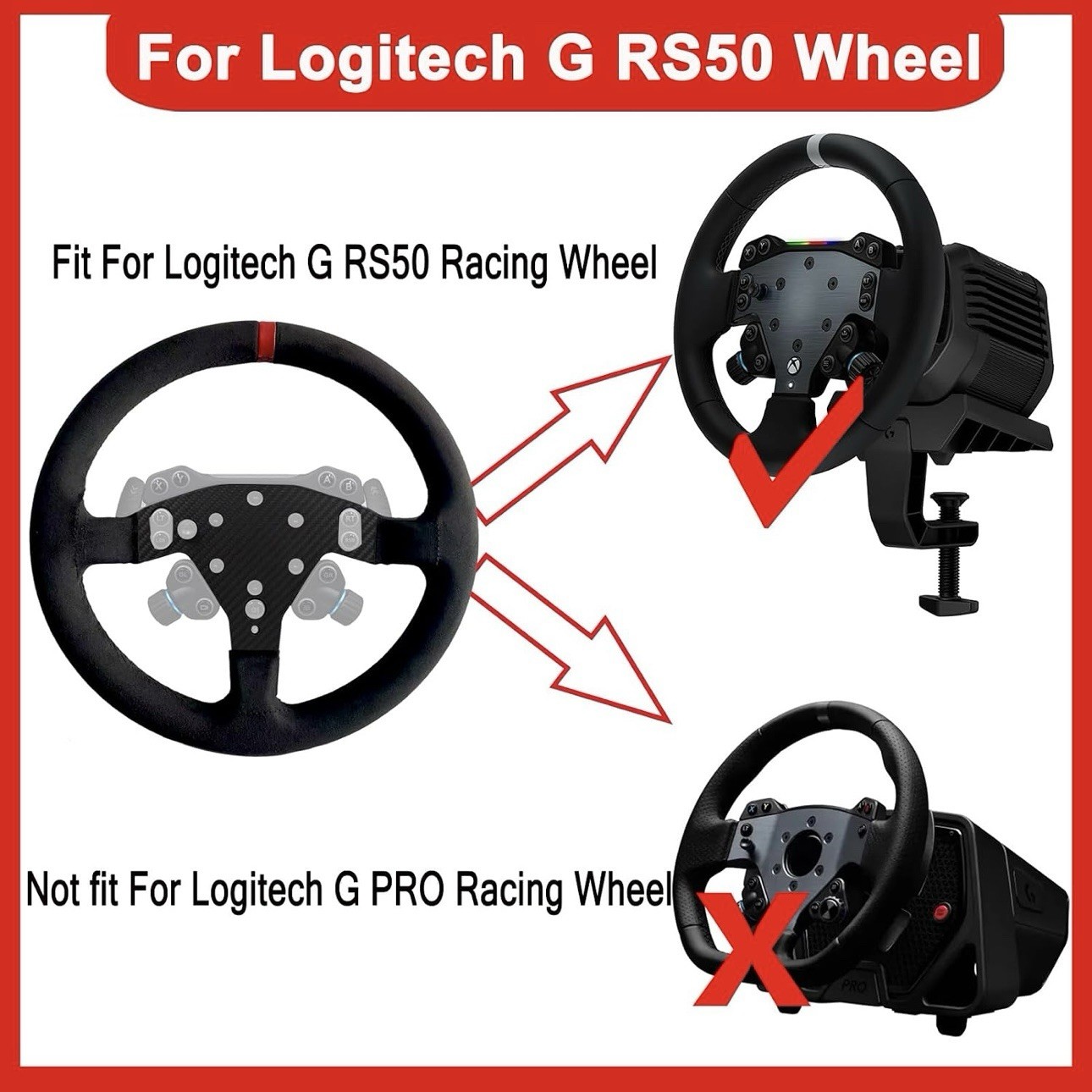 13-Inch GT F1 Suede Racing Steering Wheel Mod For Logitech G RS50 System