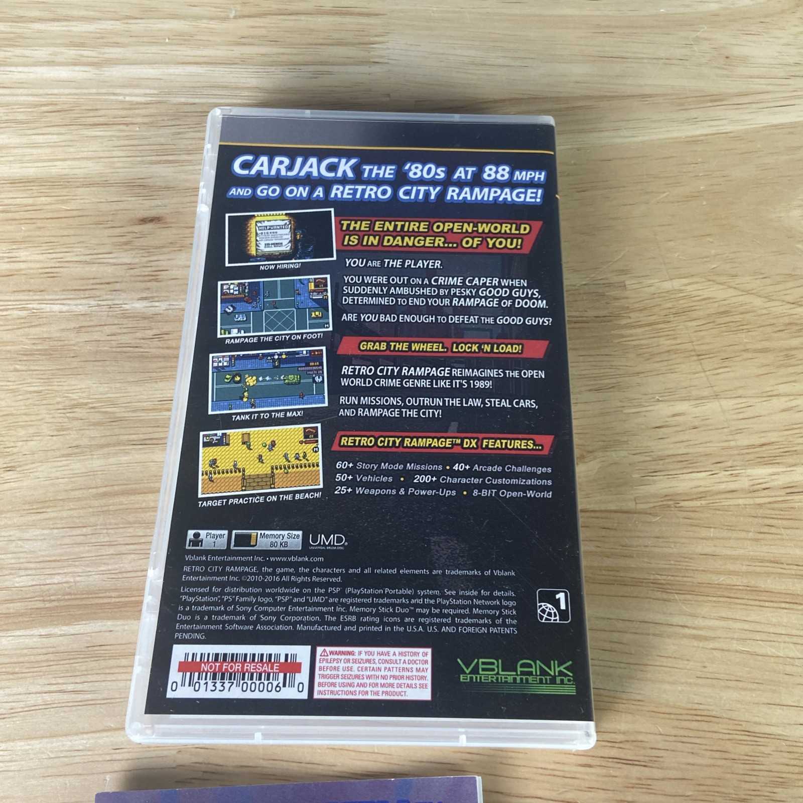 Retro City Rampage DX : PSP Case & Manual Only – Vblank 3000 Units – NO GAME