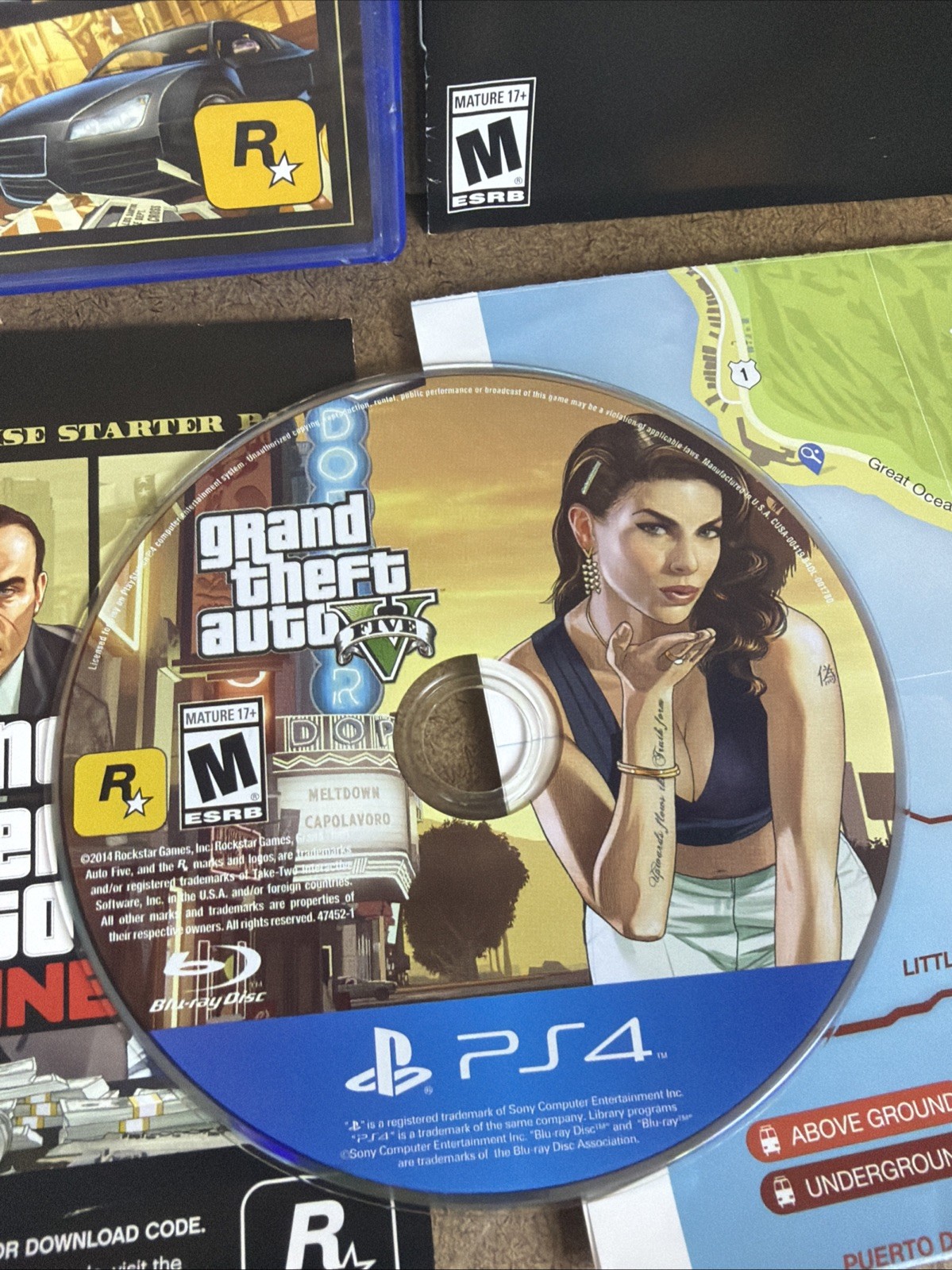 Grand Theft Auto V 5 – Premium Edition – PS4 – Complete w/ Map USED Tested CIB!