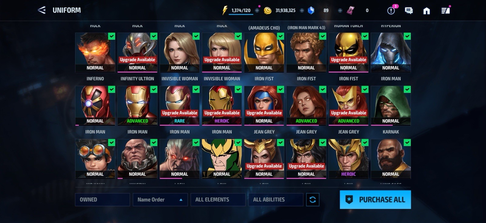 Stacked MARVEL Future Fight Account