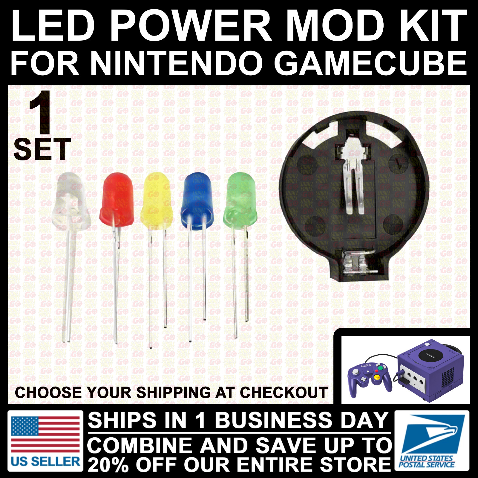 LED Power Mod Kit Battery Holder Fuse Capacitor for Nintendo GameCube NGC DIY