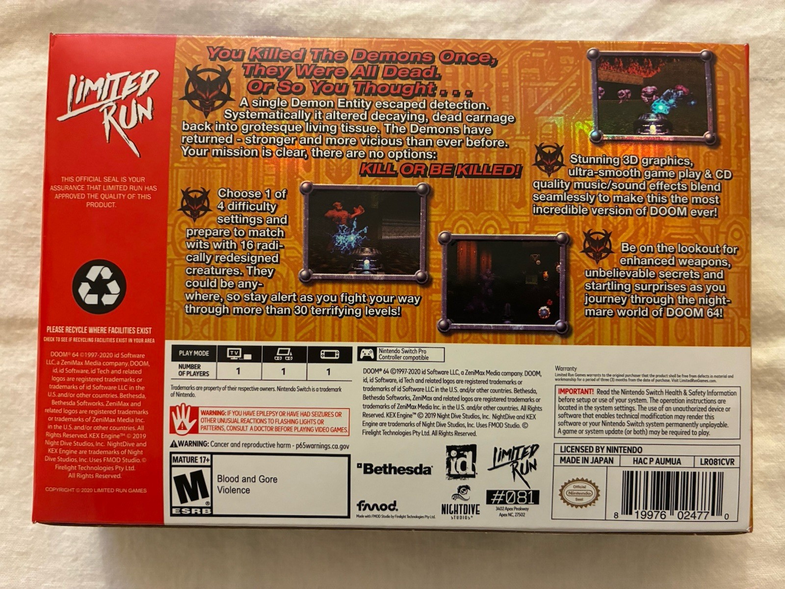 Doom 64 Limited Run No 81 (Nintendo Switch, 2021) OPENED Never played COMPLETE