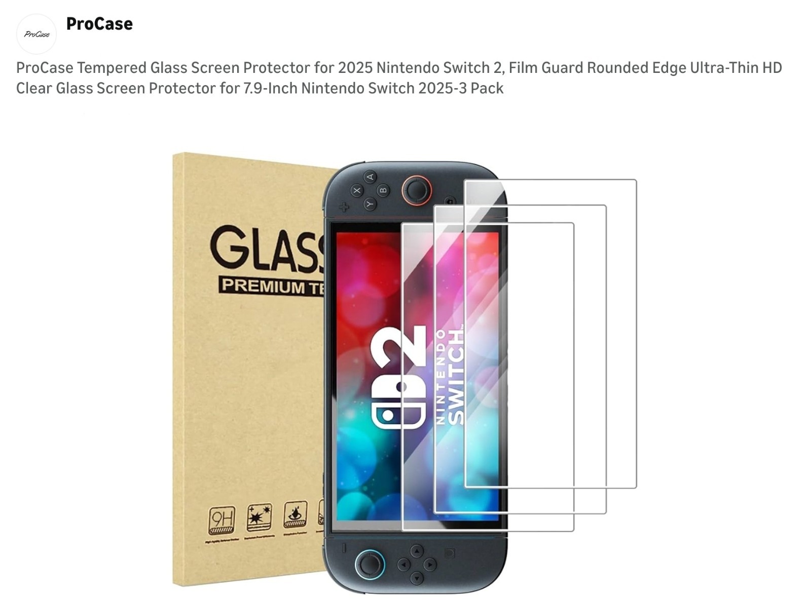 3-Pack Screen Protector for Nintendo Switch 2 (2025) Tempered Glass Clear Film