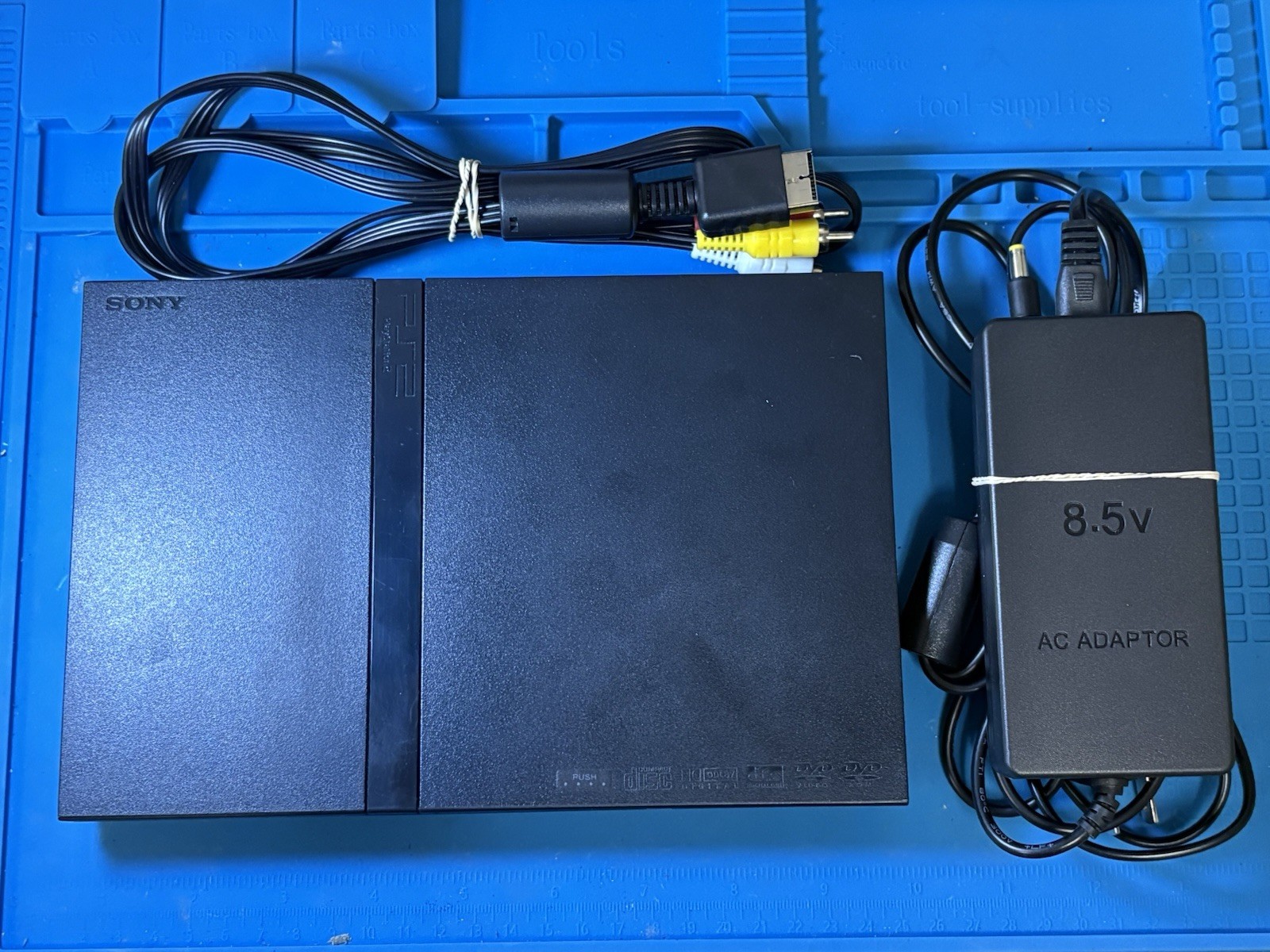 Sony PlayStation 2 Slim Black Tested Working with Power Cords Cables
