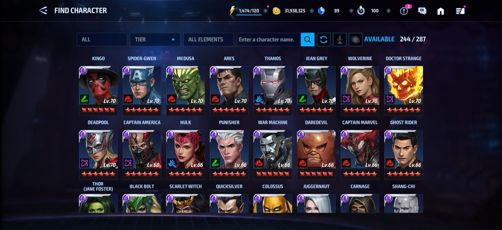 Stacked MARVEL Future Fight Account