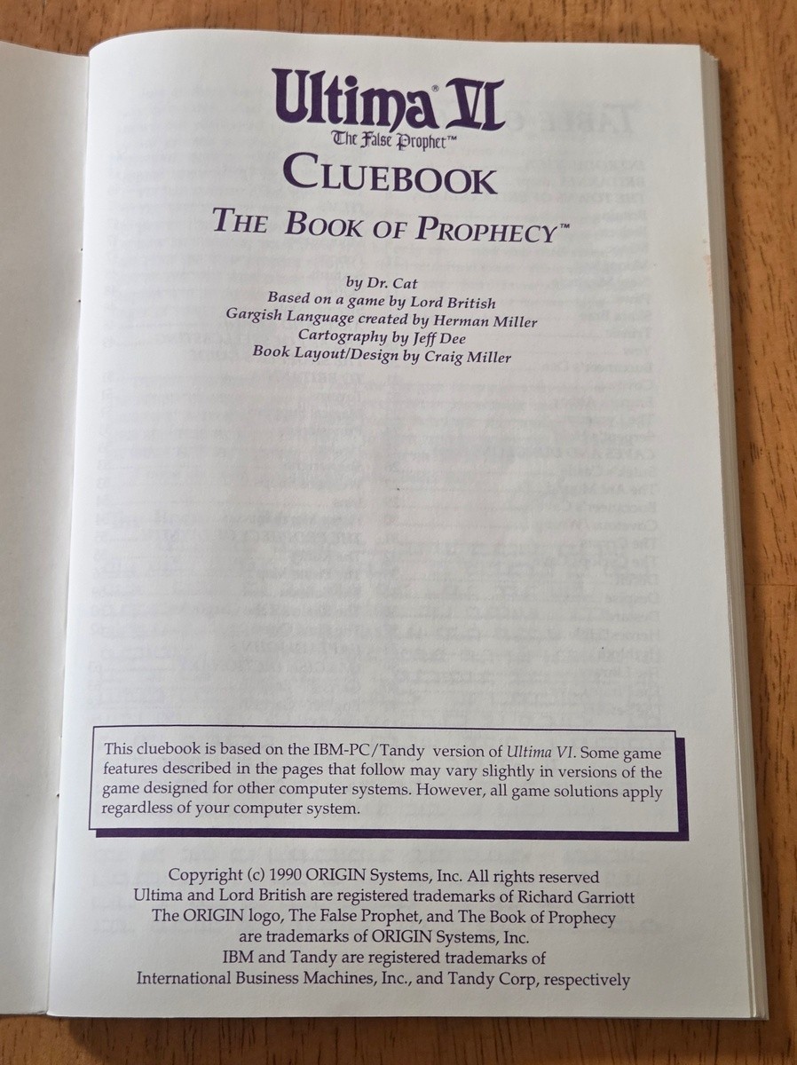 Ultima VI Book of Prophecy Cluebook Strategy Guide Hint Clue Book Origin 1990