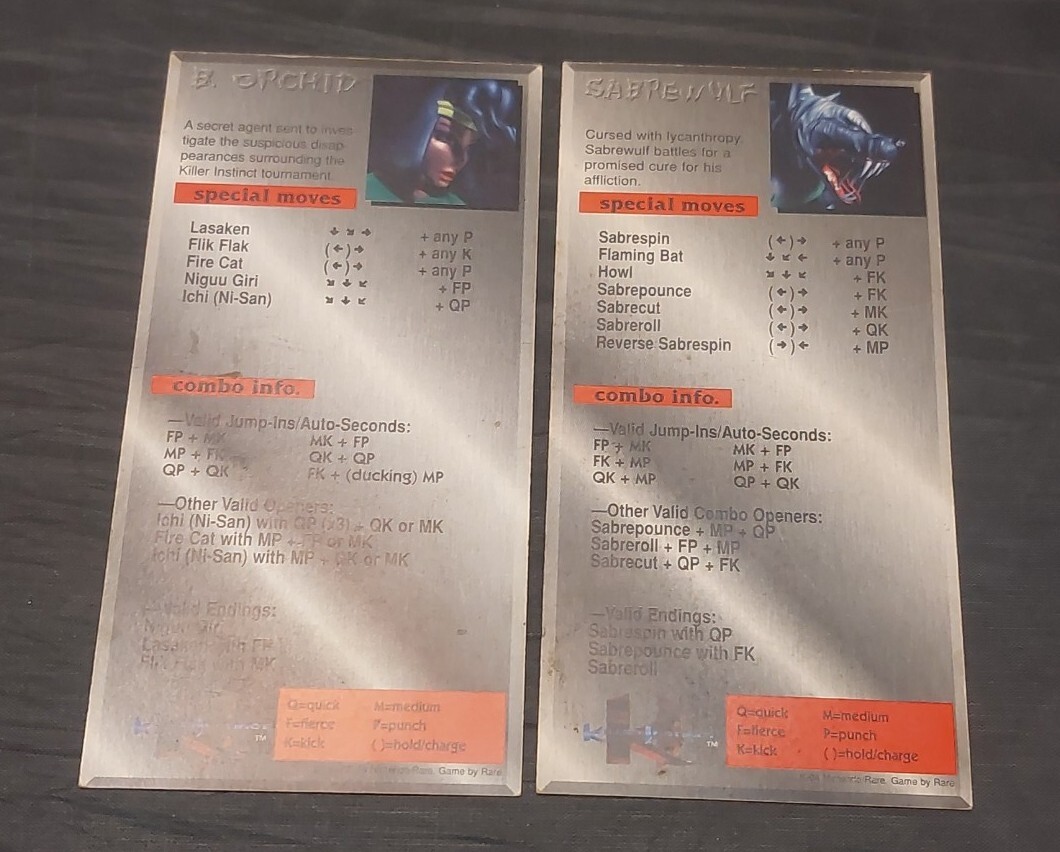 Killer Instinct Super Nintendo SNES Rare Trading Card’s B. Orchid & Saberwulf
