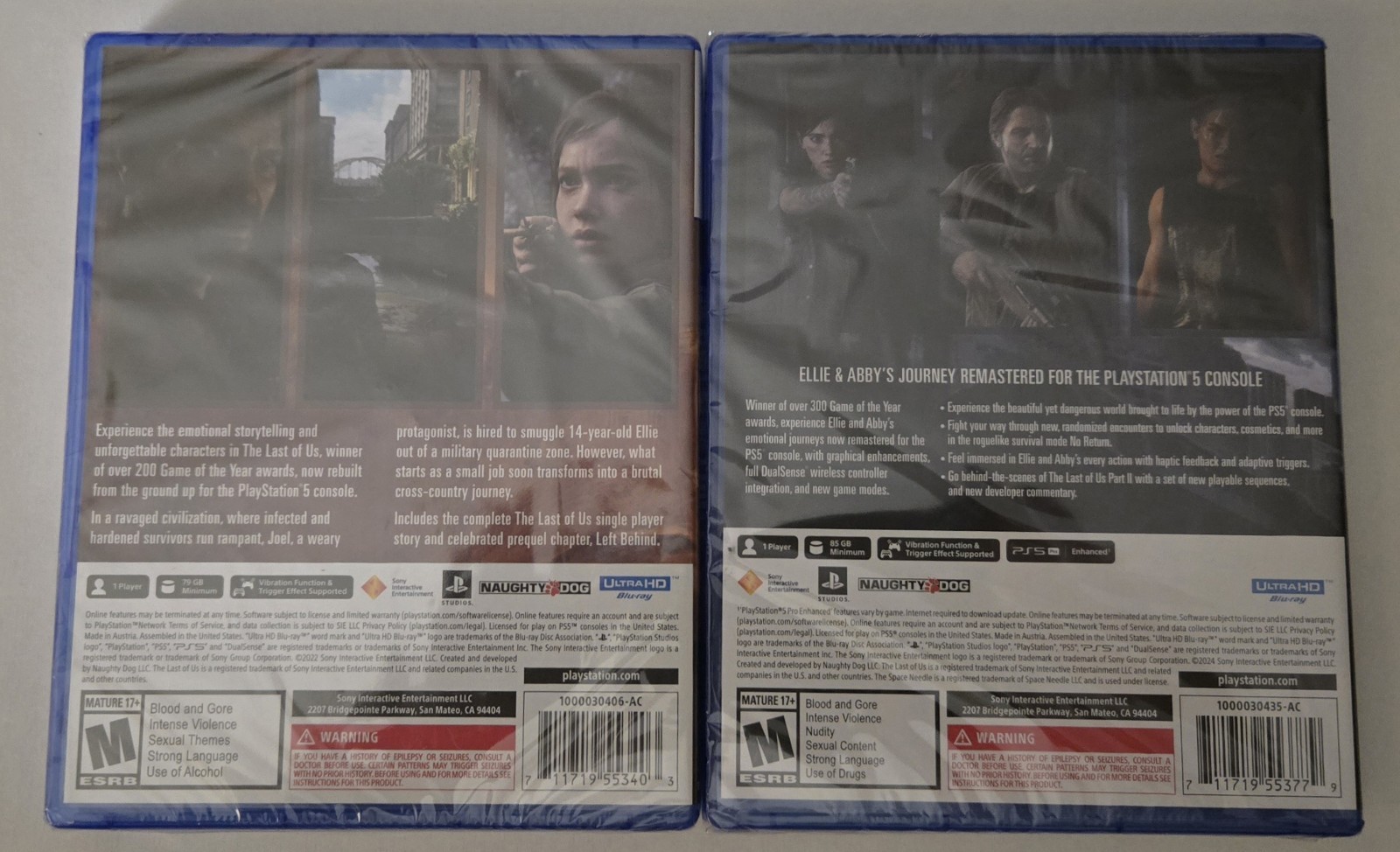 The Last of Us Part I & The Last of Us. Remastered Sony PS 5. Both New & Sealed.