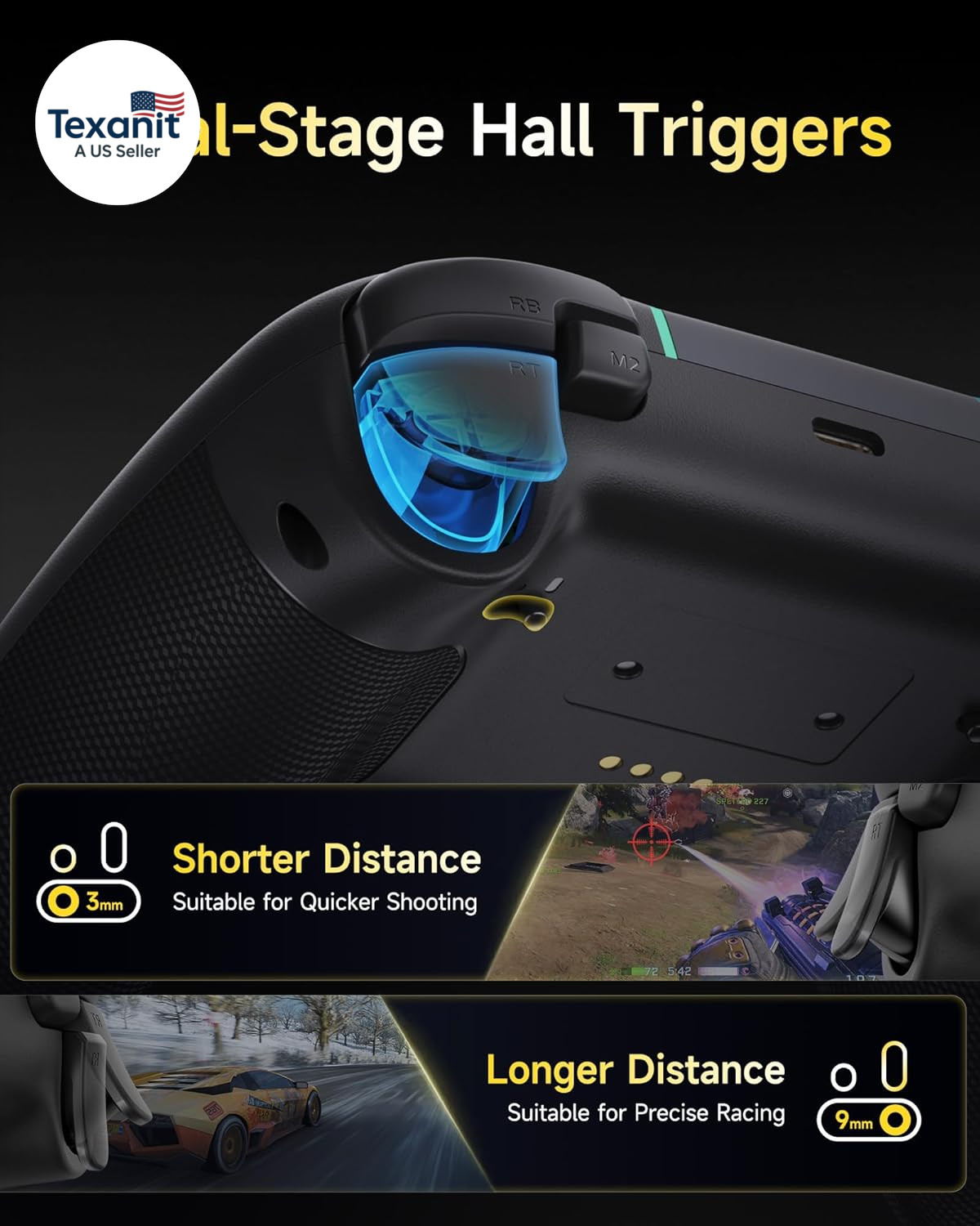 X05Pro Wireless PC Controller – Quiet-Press Buttons, 2-Stage Impulse Triggers, 2