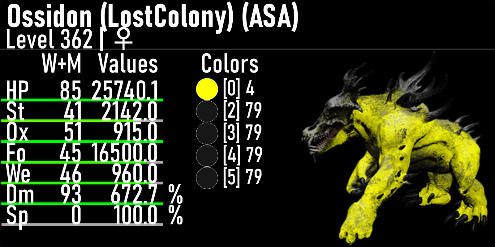 Ark Survival Ascended ASA pve NEW OSSIDON LEVEL 362 TOP STATS HP25K 672M DAMAGE