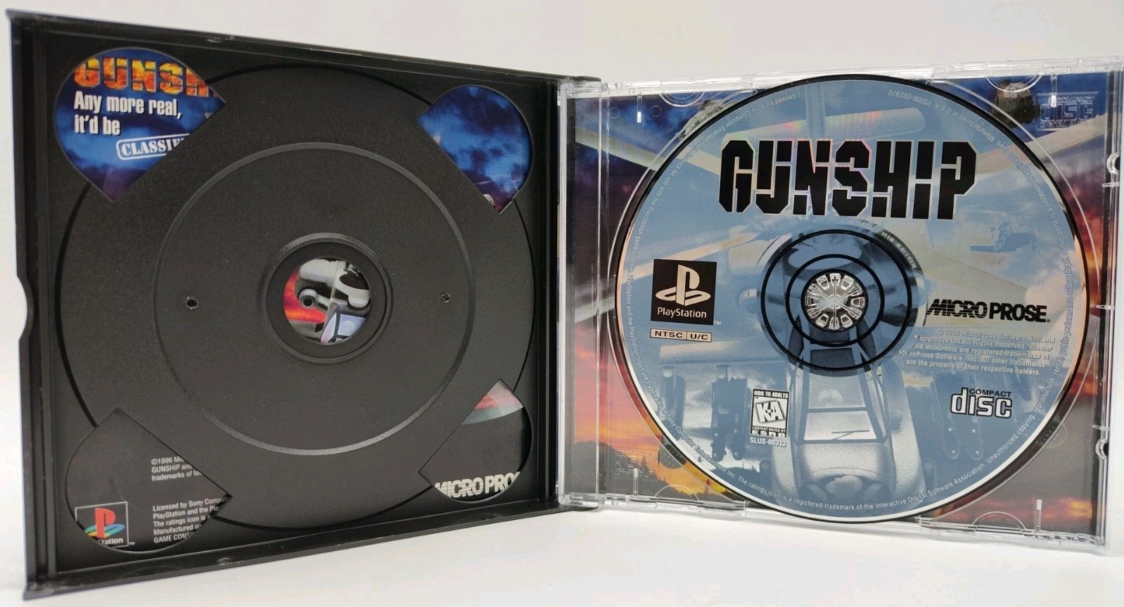 Gunship (PS1, 1996) *CIB w/ Reg Card + Case Protector* NM* Black Label* Tested!