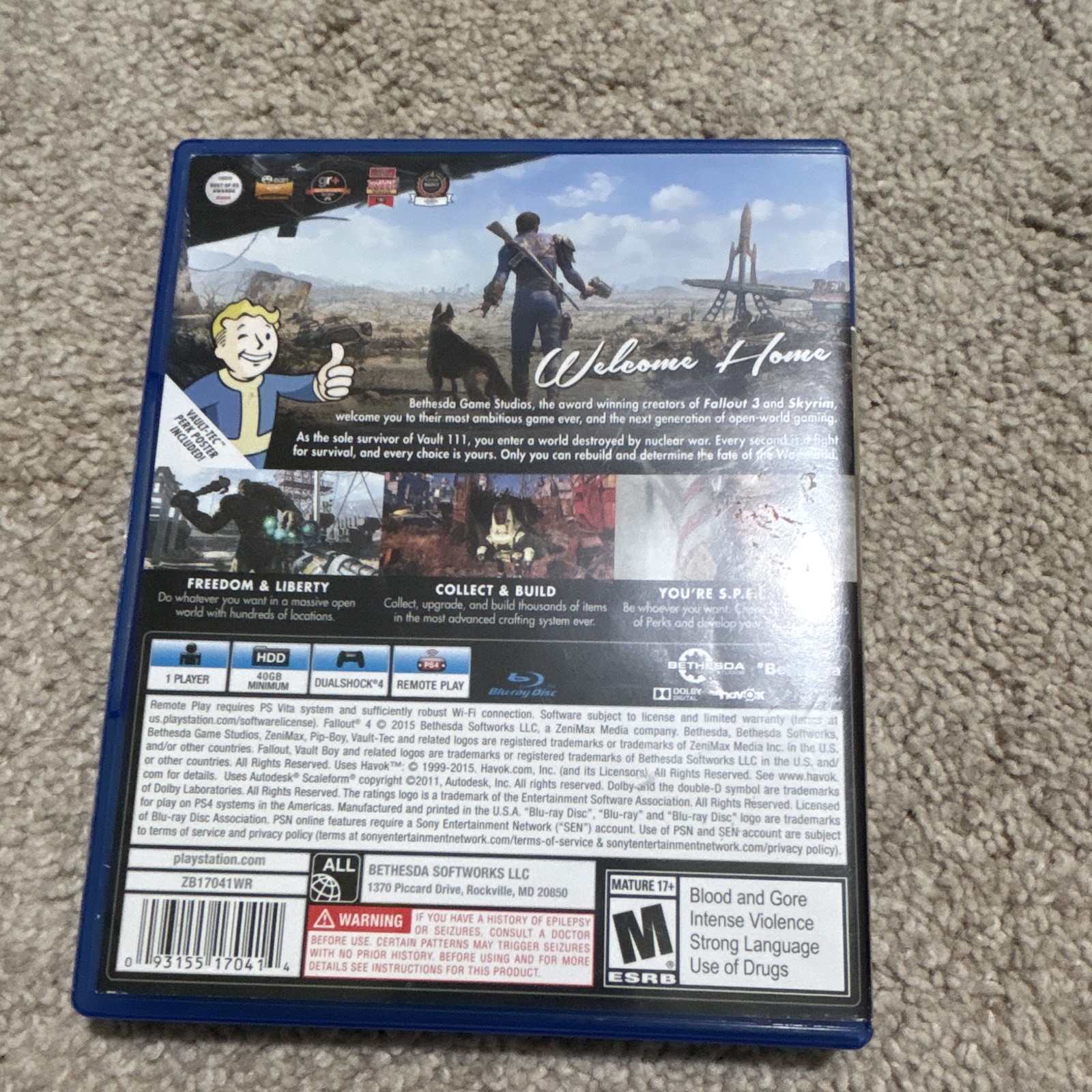 Bethesda Fallout 4 PS4 M NTSC-U/C 2015 Action RPG Role Playing Manual