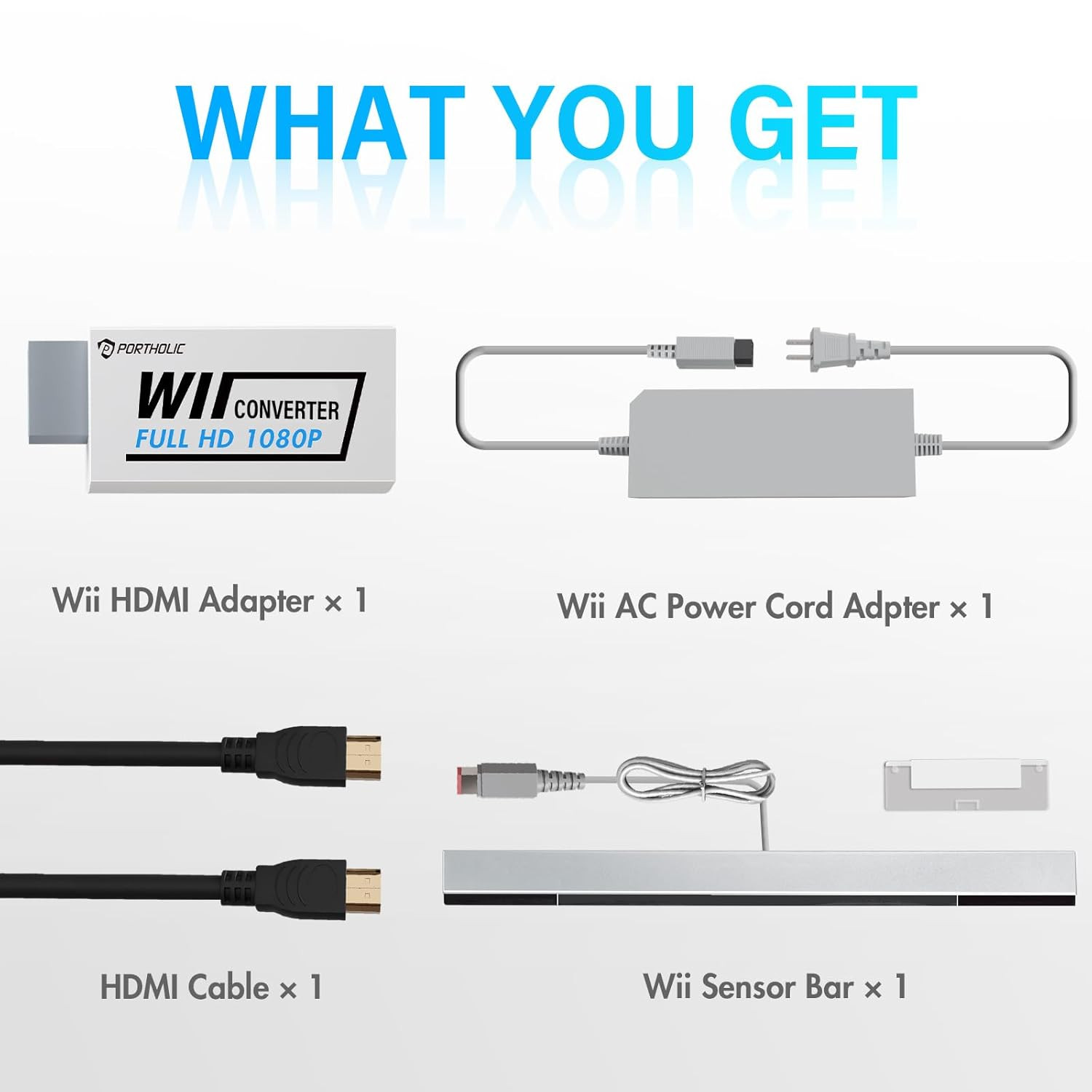 PORTHOLIC 4 in 1 Wii Replacement Cables Set, Wii AC Power Adapter + Wii to hdmi