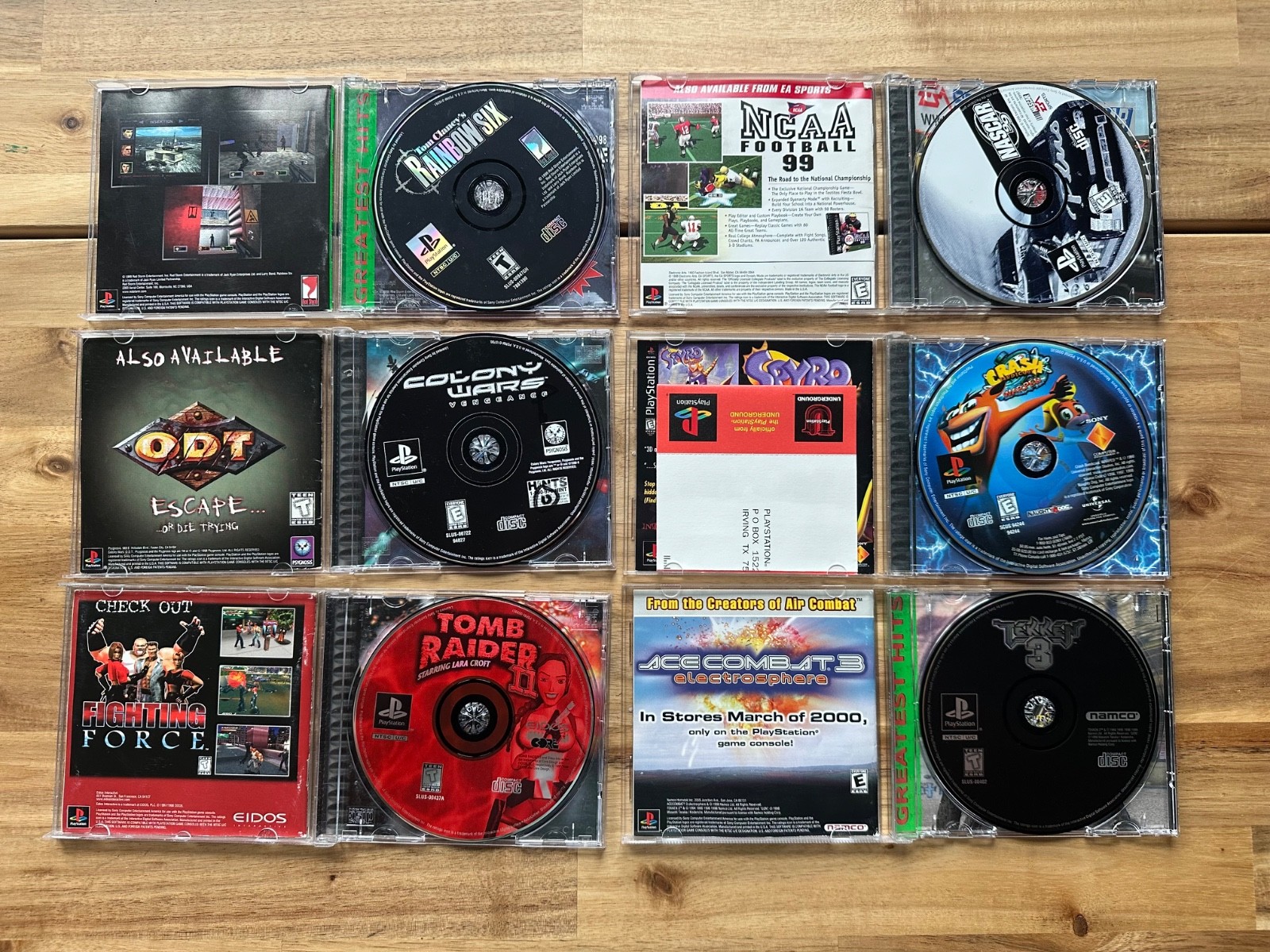 PS1 6 Game Lot Tomb Raider II, Tekken3, Rainbow6, Crash, Nascar, Colony Wars