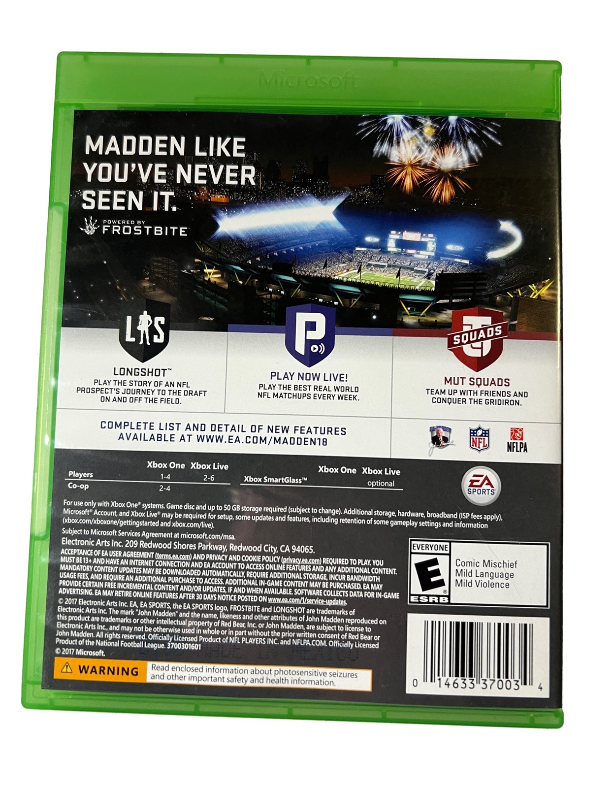 Madden NFL 18 (Microsoft Xbox One, 2017) EA Sports Football – Excellent