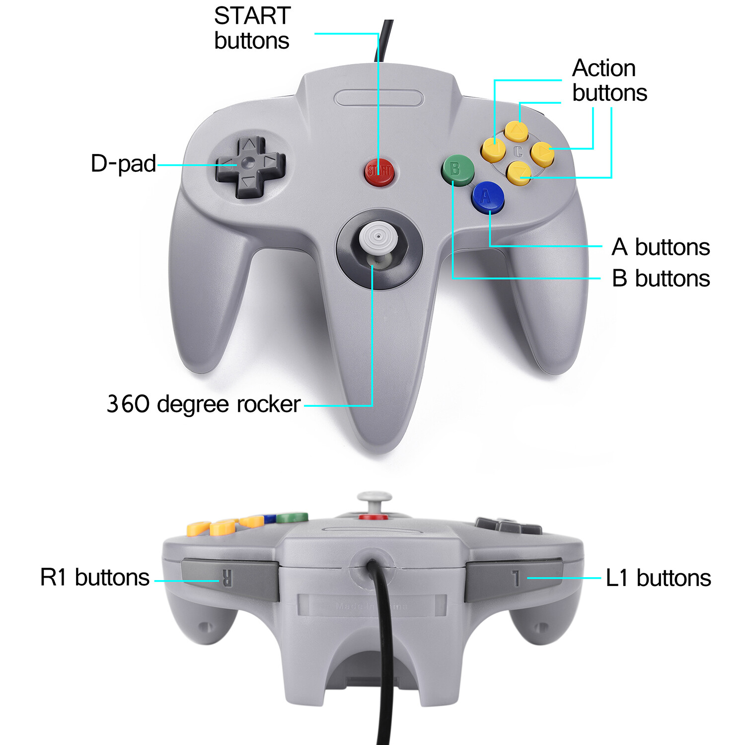 For Nintend 64 N64 USB Controller Gamepad for PC Mac Raspberry Pi 3 Retropie