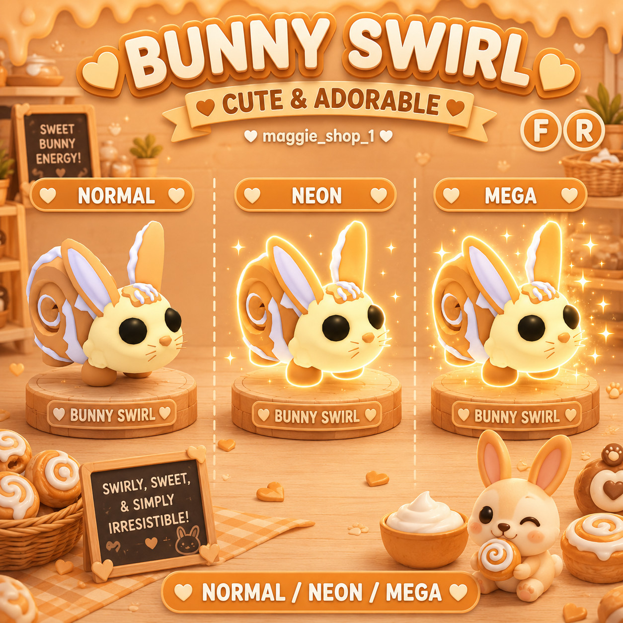 Bunny Swirl FR Normal/Neon /Mega ✨ Adopt From Me Today ✨ Top Picks