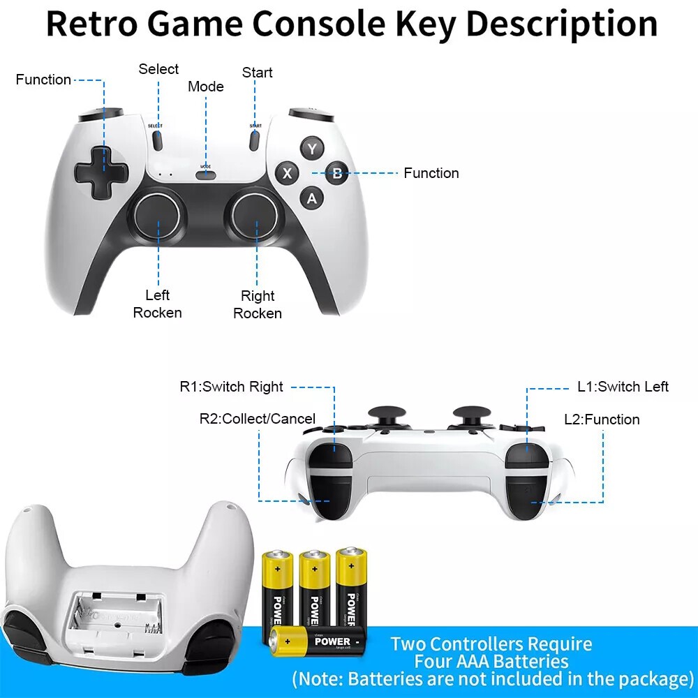 4K 64G HDMI TV Video Game Stick M15 Gaming Console Gamepad 2 Wireless Controller