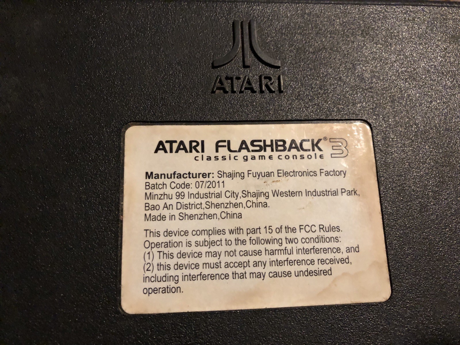 Atari Flashback 3 Black Console, No Charger And Not Sure If Working, Sold As Is