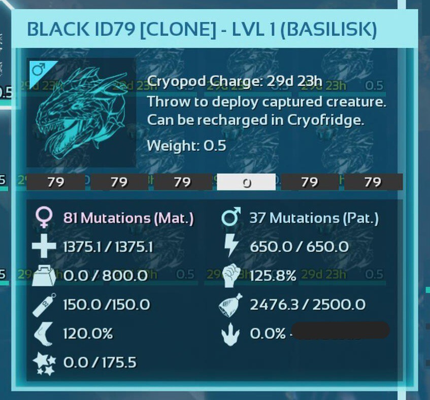 ARK ASCENDED PVE OFFICIAL PAIR CLONED BASÍLISK BLACK ID79 LEVEL 01 PC/XBOX/PS5