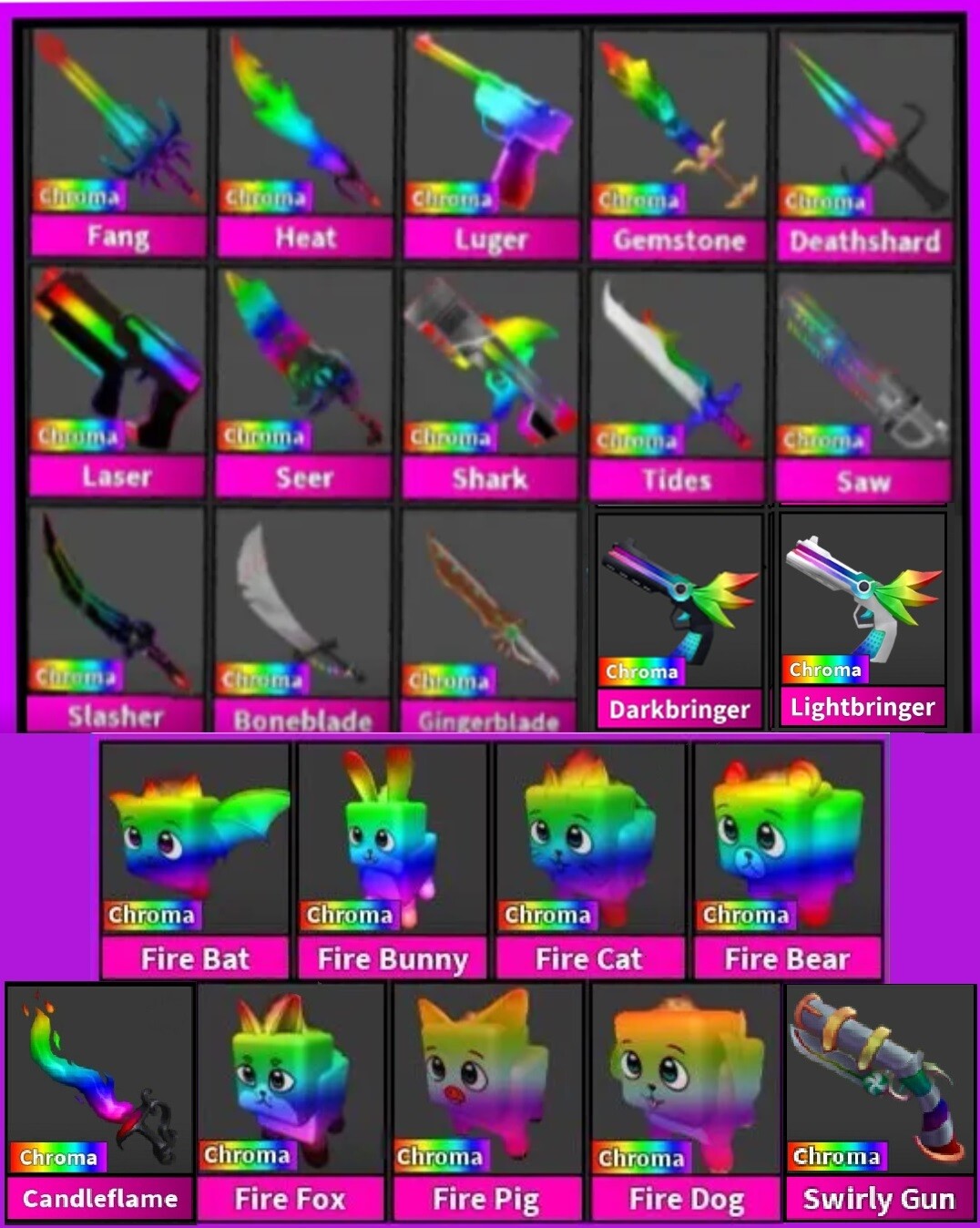 🔪🐶🔫Roblox🗡️Murder Mystery 2⚔️MM2🗡️All CHROMA Knives, Guns, and Pets🔫🐶🔪