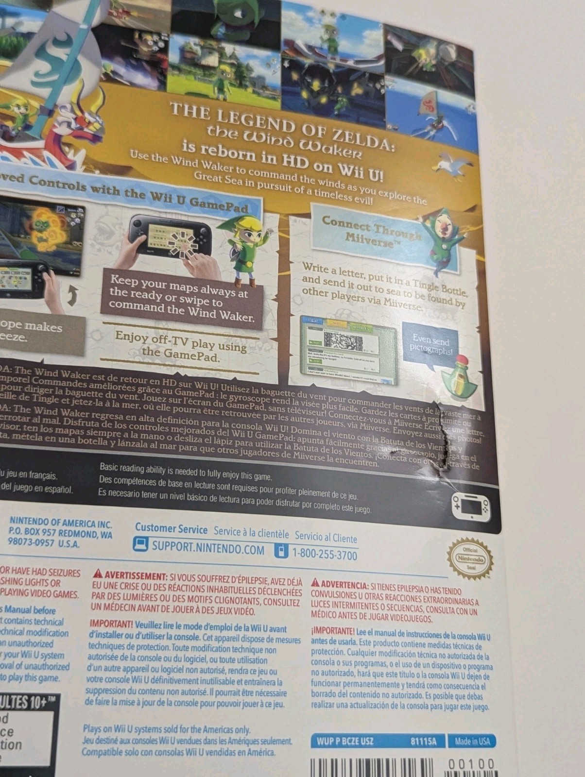 The Legend of Zelda: The Wind Waker HD (Nintendo WII U, 2013) Artwork Damage