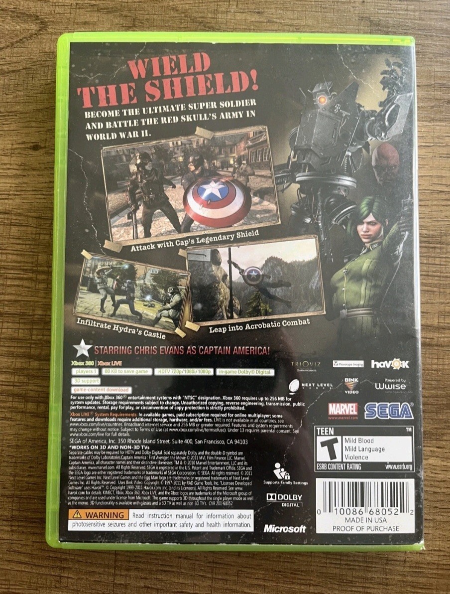 🚨🔥Vintage Captain America: Super Soldier Microsoft Xbox 360 2011 Complete CIB