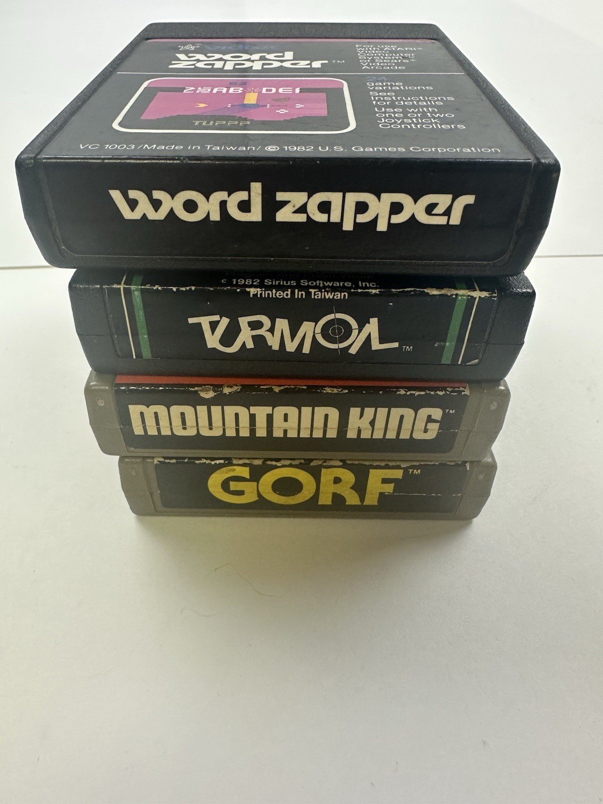 Atari 2600 Lot Turmoil, Gorf, Mountain King, Word Zapper Game Cartridge Lot Of 4