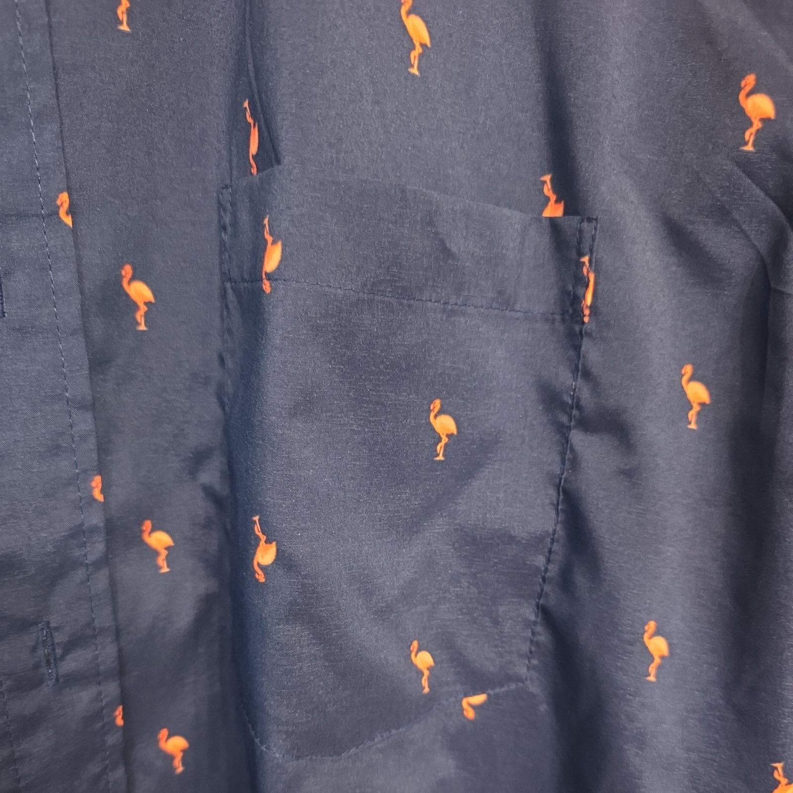 IZOD Shirt Mens XLT Navy Blue Flamingo Print Short Sleeve Button Down Pocket