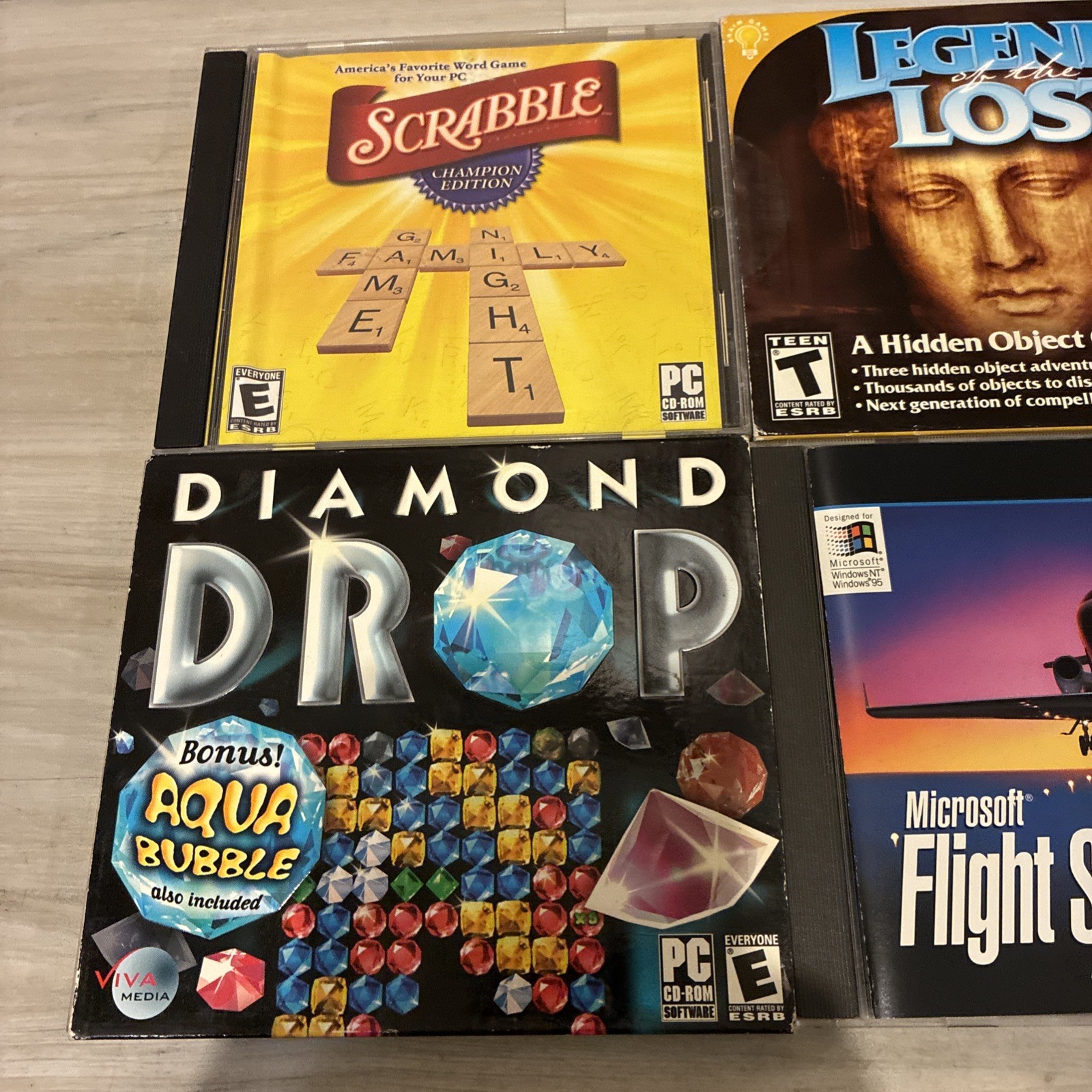 90s 2000s PC GAME LOT Diamond Drop Scrabble Flight Simulator Legends Of Lost