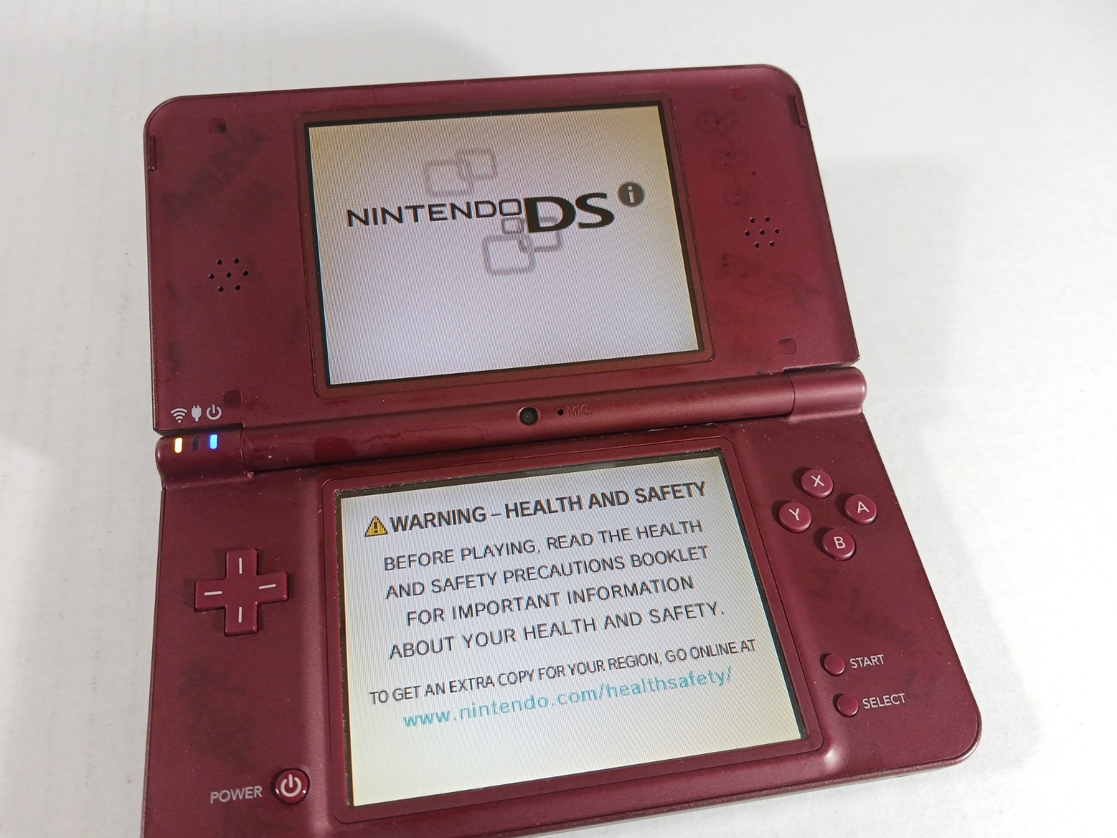 Nintendo DSi XL Burgundy Red Tested Working Charges Discolored Screens Wear
