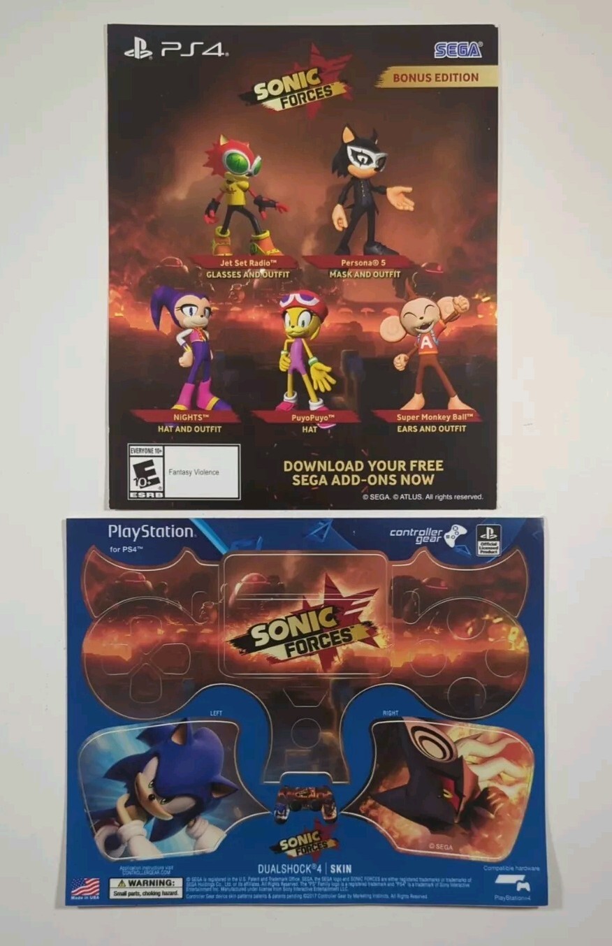 Sonic Forces Bonus Edition INSERT & CONTROLLER SKIN ONLY (PS4) NO GAME OR DLC