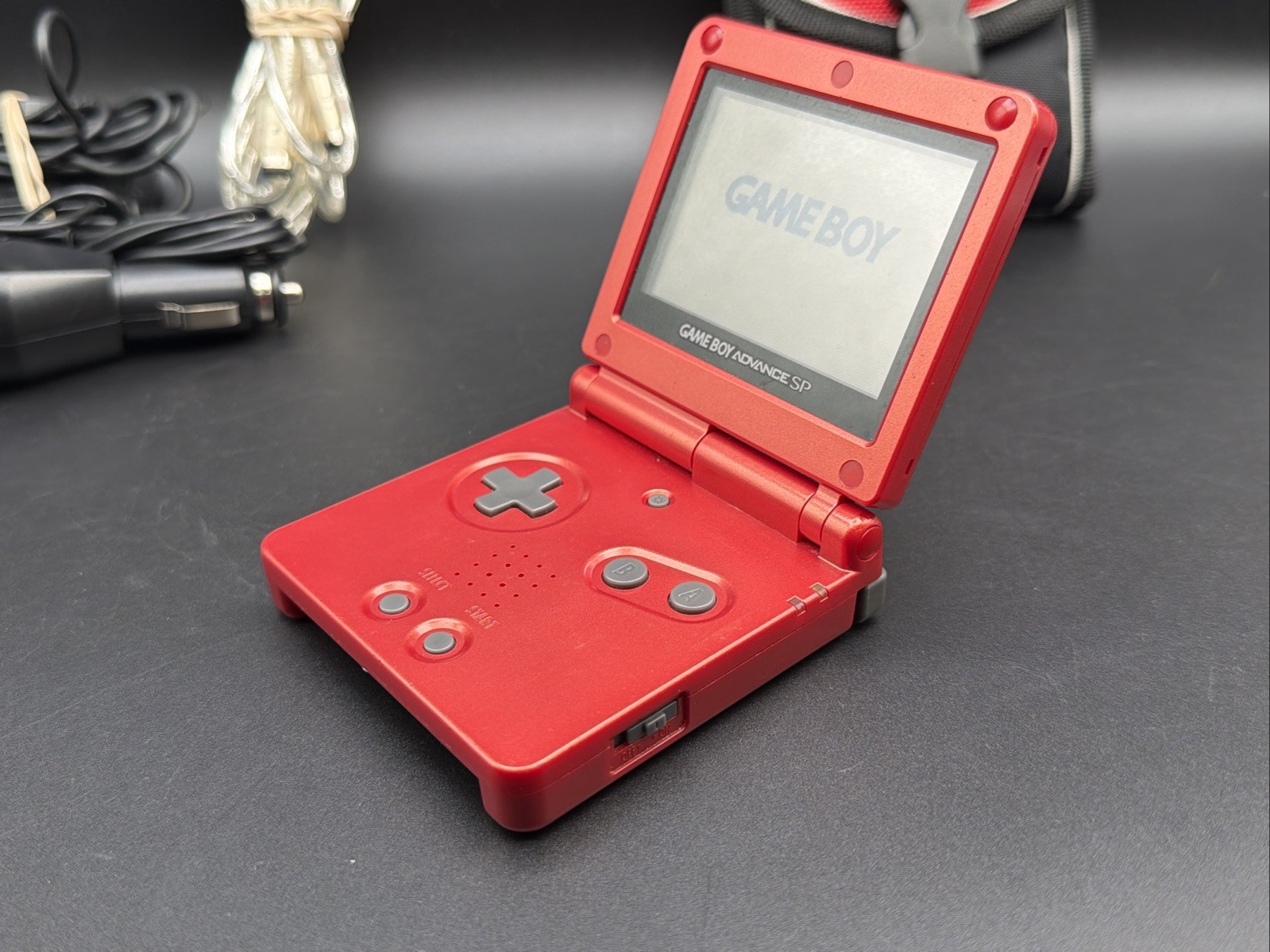 GBA SP Console Flame Red AGS-001 Nintendo Game Boy Advance Tested Good Shape