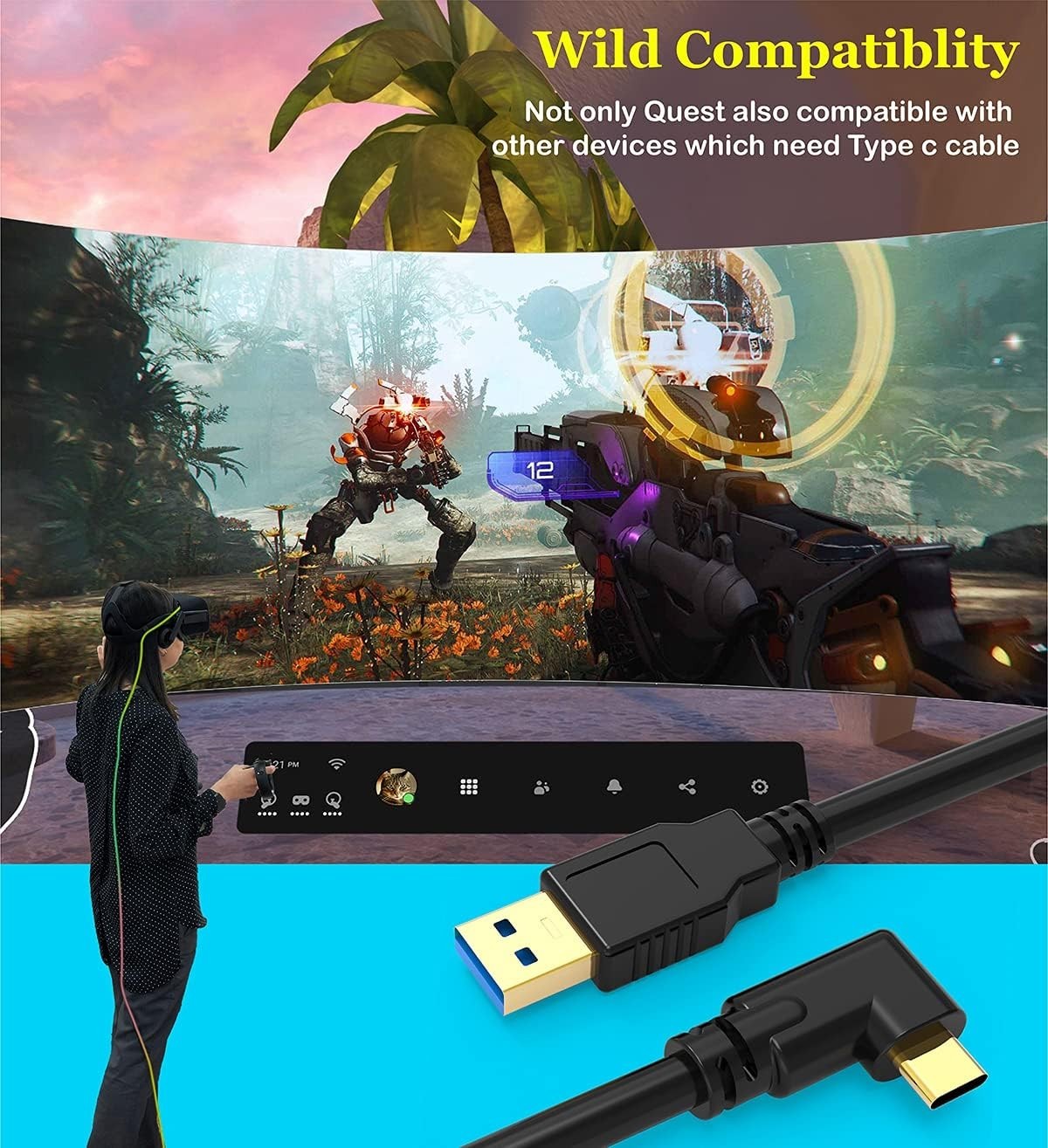 USB A to C 16FT Compatible for Oculus / Quest 2/Pro, for VR Headset Gaming