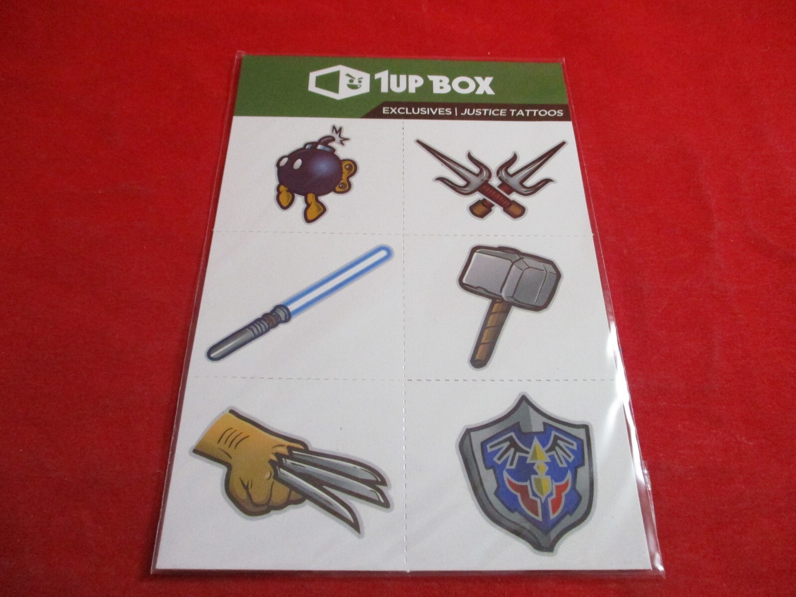 1UP Box Justice Temporary Tattoo Bob-Omb Ninja Turtles Zelda Thor Wolverine Jedi