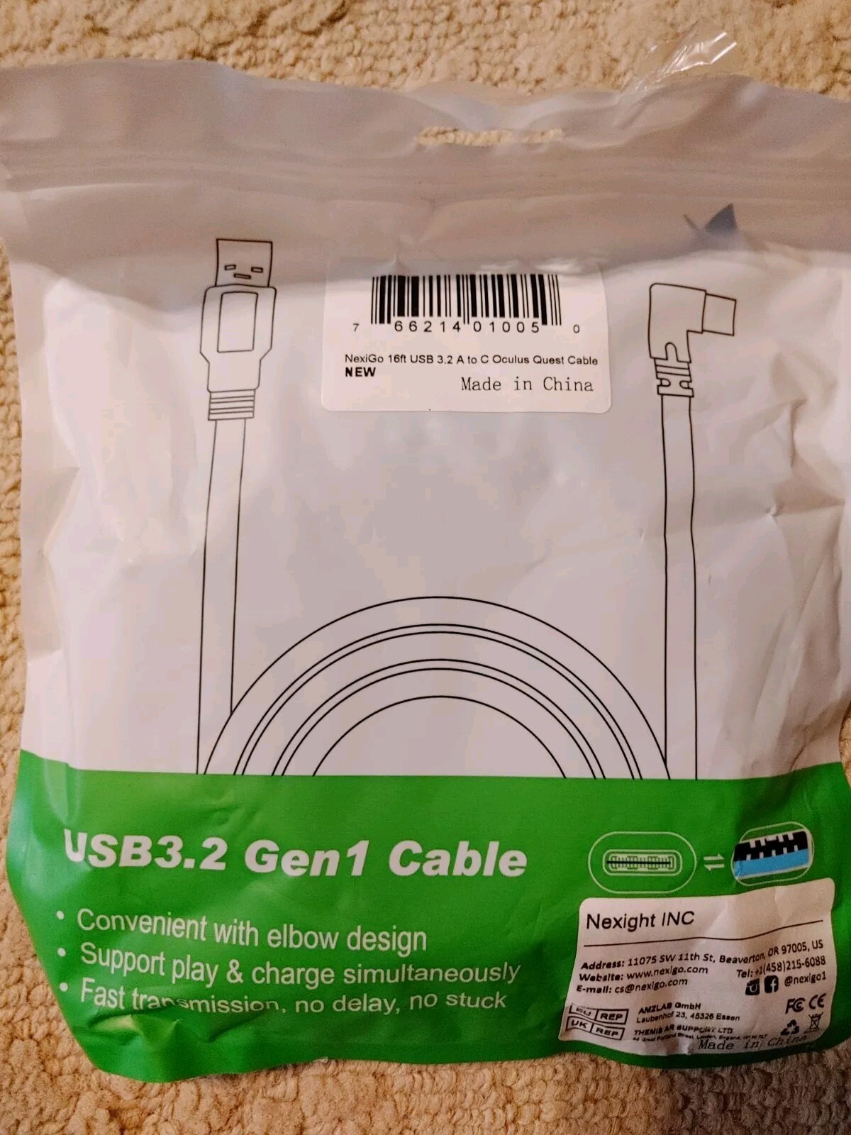USB C 3.2 16 ft Gen 1 Cable Oculus Quest Link. New. A To C Cable
