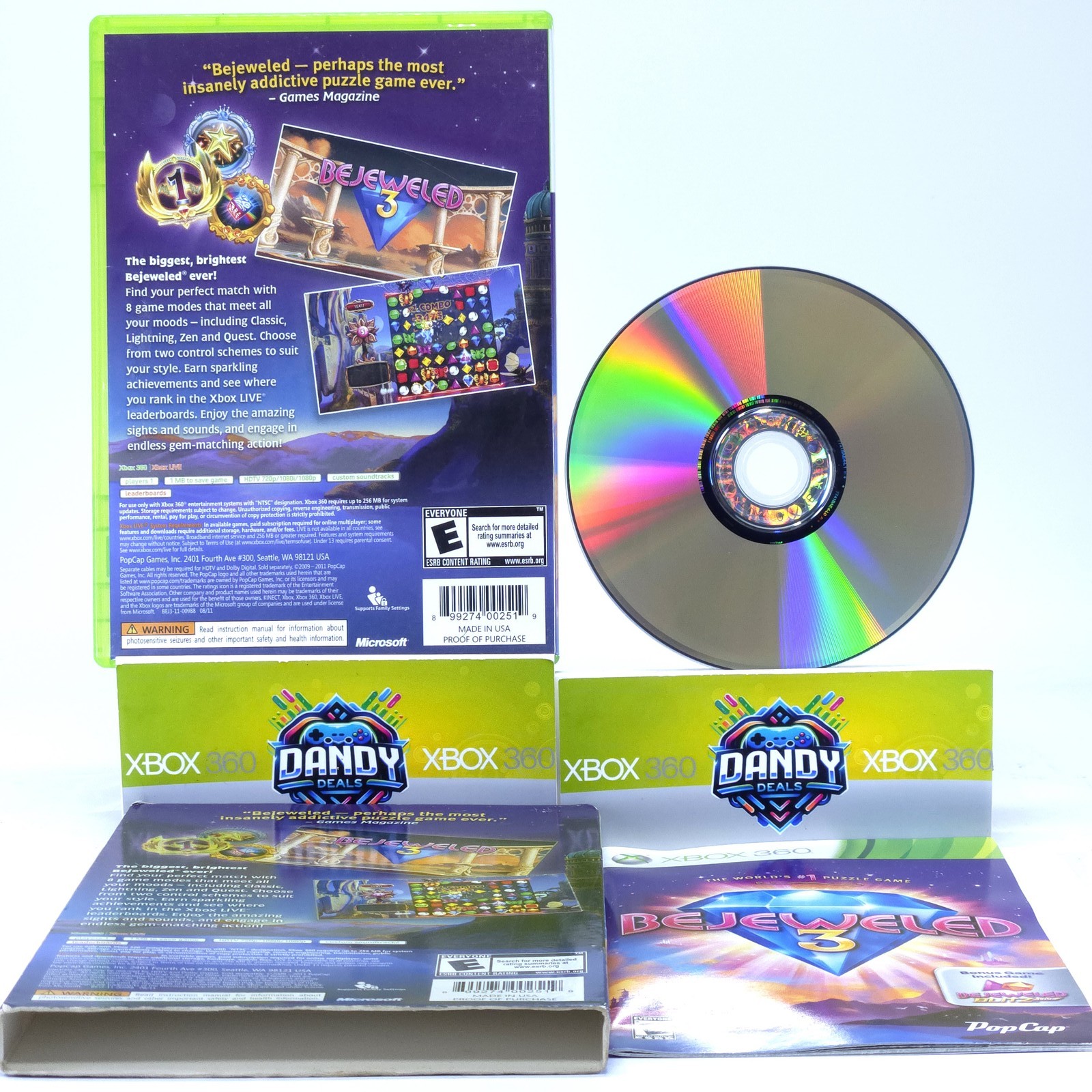 Bejeweled 3 CIB W/ Slipcover + Manual – Xbox 360