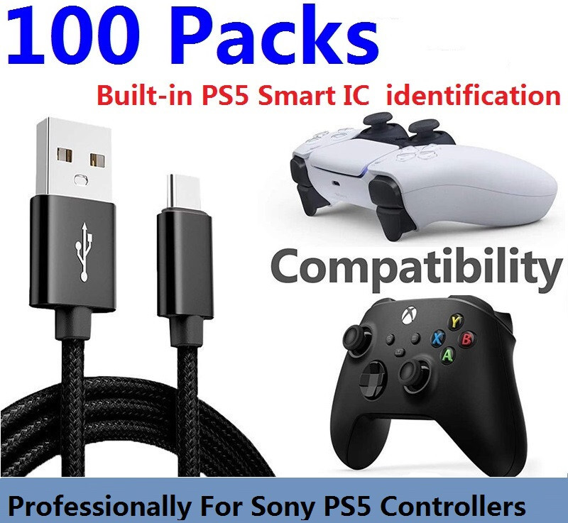 LOT 100 x 10FT/3M Nylon USB Type-C Data Charging Cables For Sony PS5 Controllers